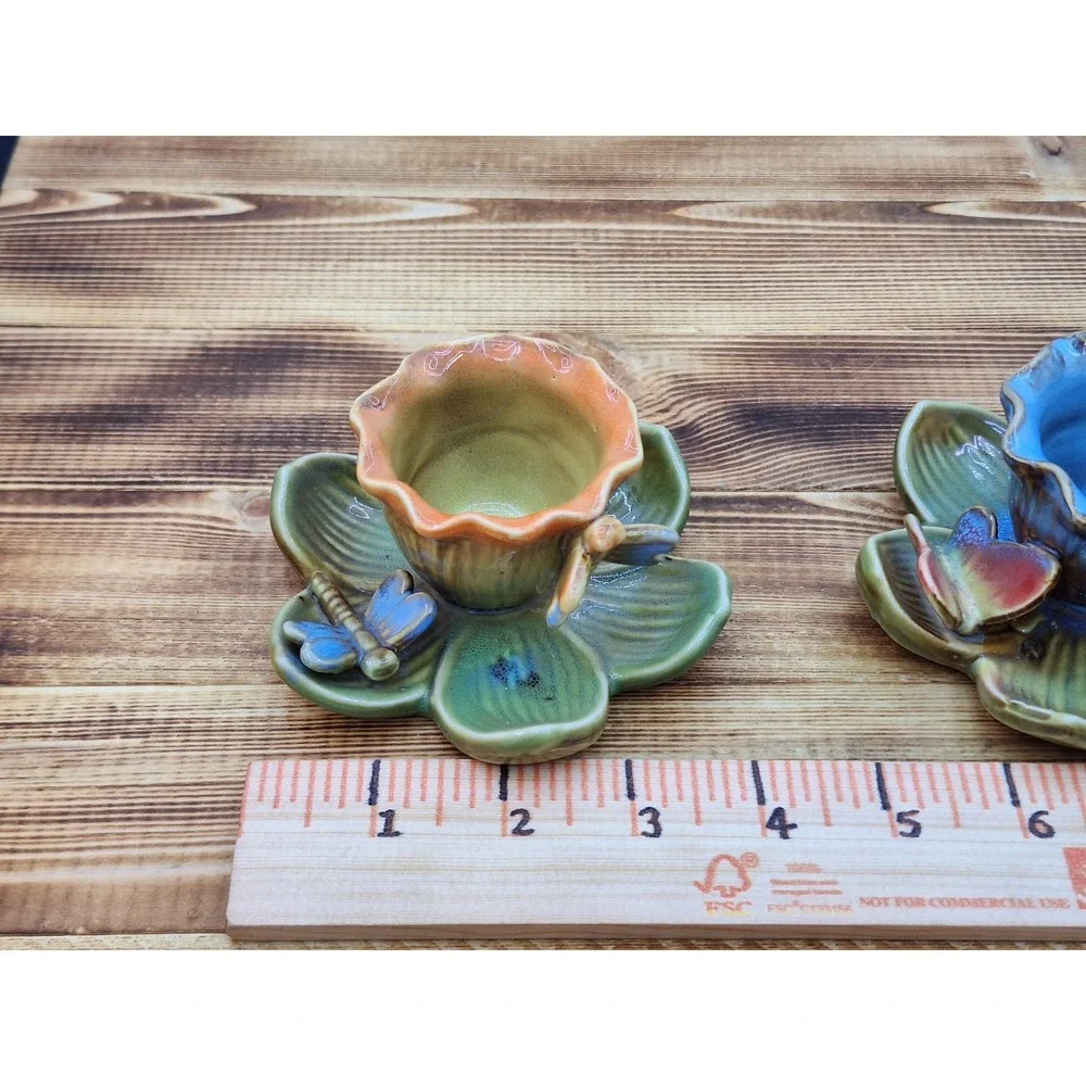 Porcline Lilly Pad Butterfly And Dragonfly Candle Holder Or Succulent‎ Planters.